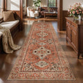 Tangsoo Boho 3x10 Runner Rug for Hallway Long Washable Hallway Runner Rugs, Non Slip Vintage Soft Low Pile Rug Runner, Oriental Terracotta 10ft Carpet Runners for Living Room Kitchen Bedroom Entryway