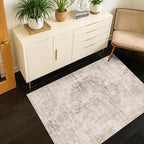 Washable Beige Brown Rugs for Entryway Indoor - 3x4 Throw Rug for Large Kitchen, Bedroom Bedside, Bathroom, Mudroom, Mordern Abstract Medallion Décor, Non Slip Low Pile Fade Resistant