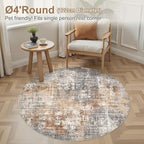 4ft Round Area Rug Living Room Rugs - 4x4 Washable Large Soft Indoor Neutral Modern Abstract Low Pile Rug Carpet for Bedroom Dining Room Farmhouse Home Office - Grey Brown