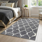 Lahome Moroccan Washable Rugs 3x5 Entryway Rug- Small Rugs for Bedroom Throw Non-Slip Low-Plie Kitchen Rug Soft Grey Distressed Capet for Office Bathroom Living Room Dining Room