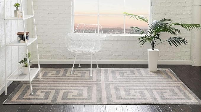 Unique Loom Athens Collection Classic Geometric Modern Border Design Area Rug (10' 0 x 13' 0 Rectangular, Gray/ Beige)