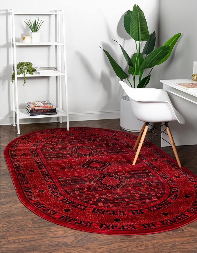 Unique Loom Tekke Collection Area Rug - Sheibani (5' 3" x 8' Oval, Red/ Black)