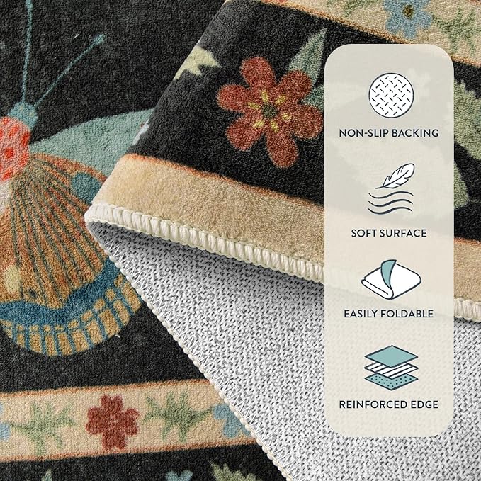 Lahome Insect Area Rugs 8x10, Non Slip Washable Rugs for Living Room 8x10 Rug, Soft Modern Bedroom Rug Under Bed Ultra-Thin Large Carpet for Dining Room Office Playroom, Black