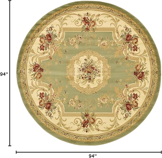 Rugs.com Chateau Collection Rug – 8 Ft Round Green Medium Rug Perfect for Kitchens, Dining Rooms