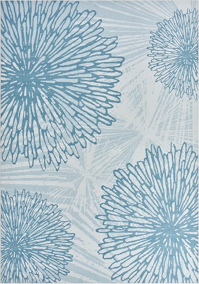 WITSHOCK 10x14 Washable Rug for Living Room,Modern Floral Distress Print Pattern Area Rugs,Stain Resistant with Non Slip Backing Carpet for Dining Room,Bedroom & Home Decor,Blue/Light Blue