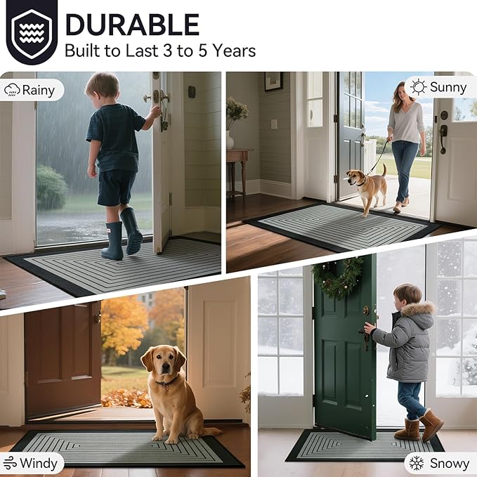 Front Door Mat 17''x30'', Absorbent Muddy Dirt Resist Washable Non Slip Low-Profile Indoor Doormat, Easy Clean Welcome Entryway Door Mats, Grey