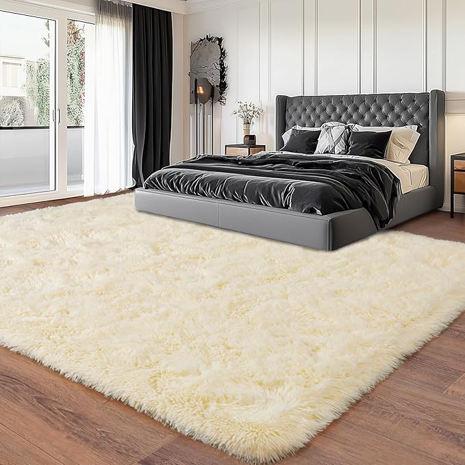 Extra Large Fuzzy Rug Fluffy Rug for Living Room, Big Plush Non-Slip Shag Carpet, Soft Shaggy Rugs for Bedroom Indoor Modern Home Decor Light Champagne 9x12ft