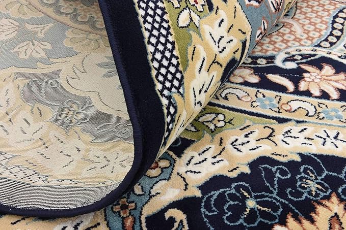 Unique Loom Narenj Collection Classic Traditional Medallion Textured Design Area Rug, 10' 0" x 10' 0", Navy Blue/Tan