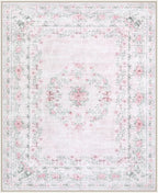 Wonnitar Floral Bow Print 8x10 Area Rugs, Washable Pink Rugs for Bedroom Girls, Boho Ultra-Thin Soft Non Slip Carpet for Nursery Living Room Kids Room Classroom Decor, Light Pink