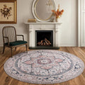 PURRUGS Vintage Farmhouse Boho Area Rug 6x6 ft, Non-Slip Machine Washable Round Rug, Accent Oriental Rug for Dining Room, Living Room, Bedroom, Entryway and Kitchen, Coral Red/Marine Blue