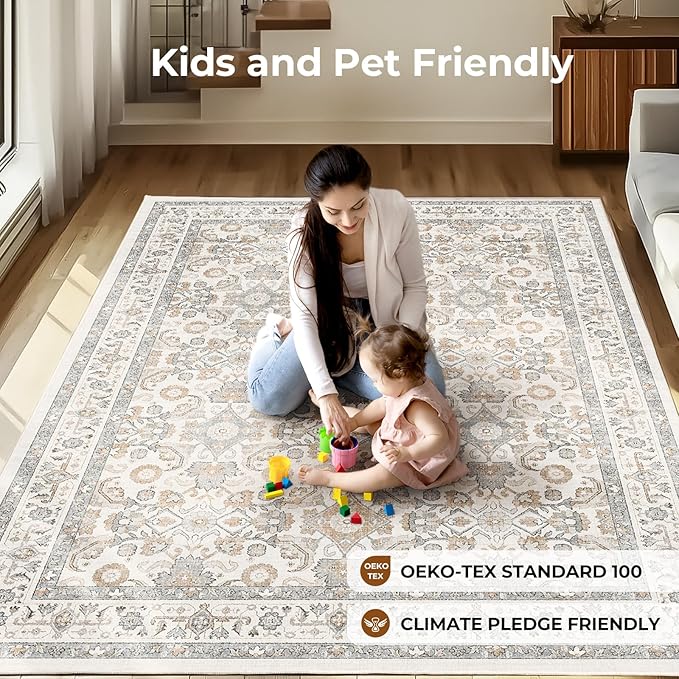 WITSHOCK Living Room Area Rugs 5x7: Soft Non-Slip Backing Washable Rugs Vintage Large Carpet for Bedroom Office Dining Room Kitchen Stain Resistant Home Decor Rug