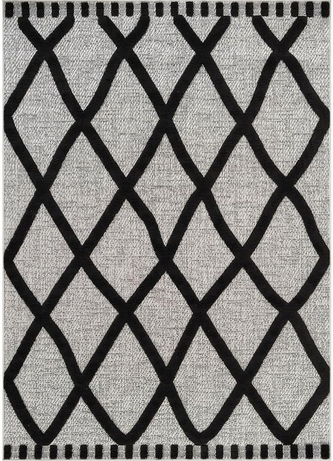 CAMILSON Modern Rug 6x9 Luxury Diamond Pattern Micro Loop Area Rugs Soft High-Low Pile Stain Resistant Easy to Clean Non-Shedding Durable Living Room Office Indoor Carpet (Black/Gray)