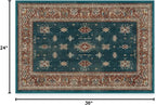 RUGGABLE Washable Vintage Area Rug – Verena Teal Blue 2x3, Stain-Resistant, Non-Slip – Small Machine Washable Rugs for Living Room, Bedroom, Hallway, Entryway & Bathroom–with Cushioned Pad