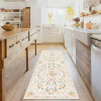 Washable Non-Slip Runner Rugs 2X6, Orange Rug Boho Farmhouse Bow Floral Area Rug for Hallway Kitchen Bedroom Beside Laundry Room Bathroom Rug, Low Pile Stain Resistant Soft Floor Carpet