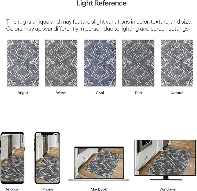 ReaLife Rugs Machine Washable Area Rug - Living Room Bedroom Bathroom Kitchen Entryway Office - Padded Crease Free Stain Resistant Premium - Moroccan Diamond Tribal- Jax - Gray- 2'x 3'