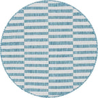 Unique Loom Outdoor Striped Collection Area Rug - Striped (4' 1" Round, Light Aqua/Ivory)