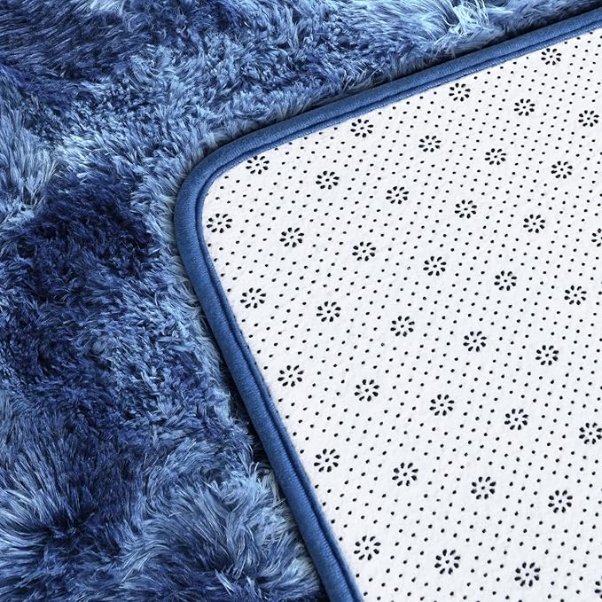 Large Shag Area Rugs 8 x 10, Plush Fuzzy Rugs for Living Room, Ultra Soft Fluffy Furry Rug for Bedroom, Indoor Carpet Nursery Rugs for Kids Room Home Decor, Tie-Dyed Navy Blue