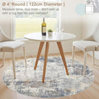 4ft Round Area Rug Living Room Rugs - 4x4 Washable Neutral Modern Abstract Soft Thin Rug Indoor Floor No Slip Rug Carpet for Bedroom Under Dining Table Home Office Decor - Blue Grey