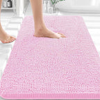 OLANLY Bathroom Rugs 36x24, Extra Soft Absorbent Chenille Bath Rugs, Rubber Backing Quick Dry, Machine Washable Bath Mats for Bathroom Floor, Tub and Shower, Home Decor Accessories, Pink