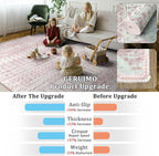 6x9 Machine Washable Area Rug for Living Room, Pink Vintage Moroccan Rug Large Non-Slip Low Pile Soft Faux Wool Carpet, Kids and Pets Friendly for Bedroom Dining Room Farmhouse Home Decor Rug