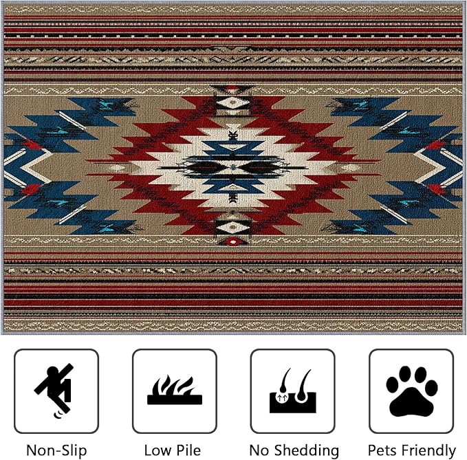Navajo Large Rug - 7x9 Area Rug - Southwestern Tribal Ethnic Rustic Cabin Rugs for Living Room Non Slip Low Pile Machine Washable Dining Room Rugs, Navajo Carpet Home Decor & Gifts
