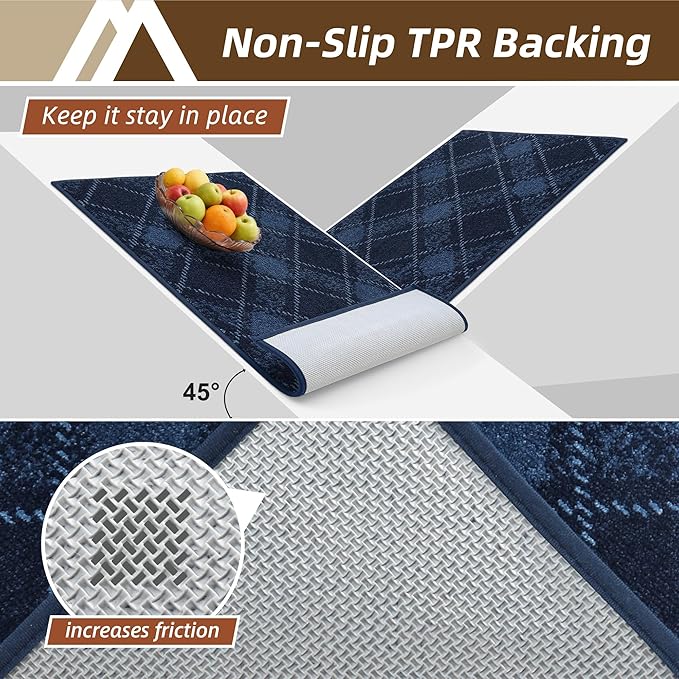 COSY HOMEER Plaid Door Mat 32" x 48",Dirt Trapper Entryway Rugs,Non-Slip Washable Farmhouse Doormat,Low Profile Welcome Mats for Paws Navy Blue