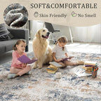 3x5 Machine Washable Area Rug for Entryway, Multicolor Modern Vintage Abstract Rug Non-Slip Low Pile Soft Faux Wool Small Carpet, Kids and Pets Friendly for Bedroom Kitchen Hallway Home Decor Rug