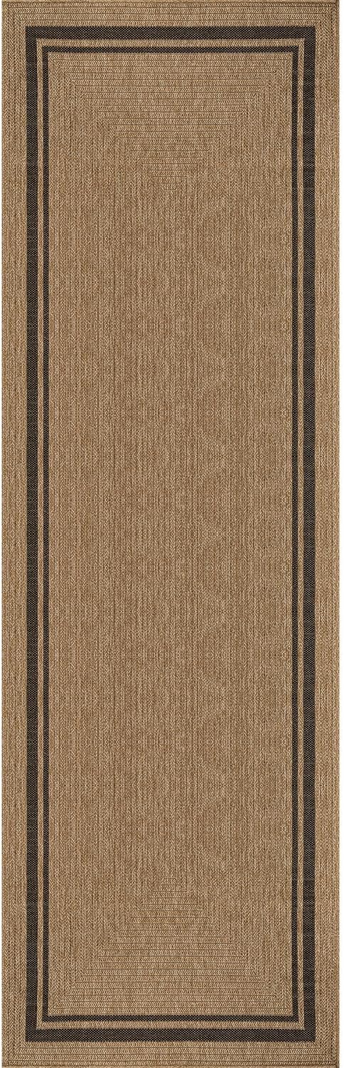 Beverly Rug Easy Jute Bordered Runner Rug 2x7 Washable Durable Indoor Outdoor Area Rugs for Living Dining Room Patio Office Stain Resistant Non Shedding Casual Indoor Outside Carpet 2 x 7 Natural