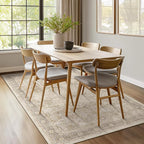 Washable Neutral 5x8 Area Rugs, Vintage Farmhouse Earth Tone Beige Taupe Carpet for Living Room Bedroom, Low Pile Thin Rug with Non Slip Rubber Backing for Dining Room Nursery Home Office
