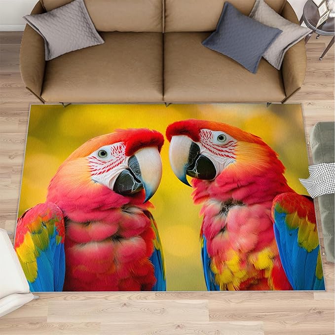 Parrot Rugs for Bedroom - 5x6 Area Rug - Cute Parrot Rugs for Living Room, Colorful 3D Animal Rug, Non-Slip Washable Home Decor Carpet