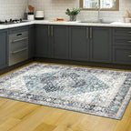 Runner Rug 2×6, Vintage Boho Rug,Ultra-Soft Low Pile, Washable, Non Slip,Stain Resistant Printed Carpet for Hallway Kitchen Living Room Bedrooms Playroom Office, Blue/Navy