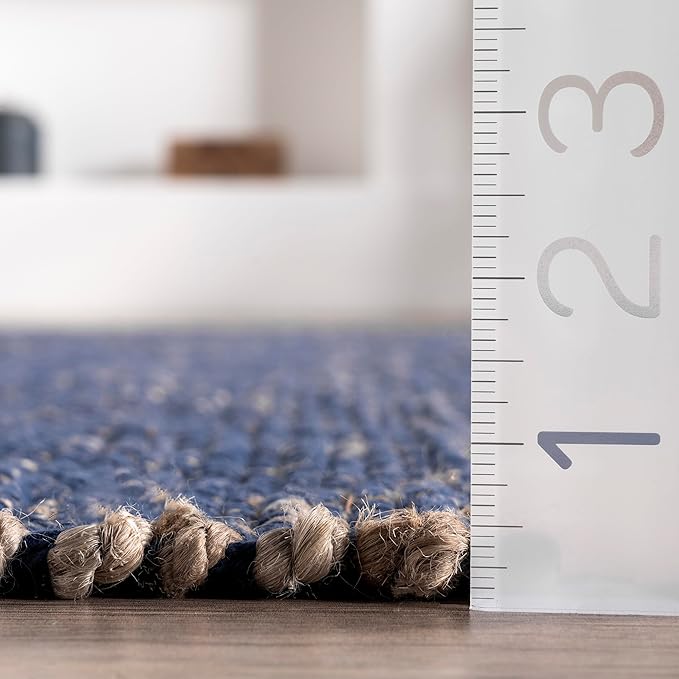 nuLOOM 10x14 Elfriede Jute & Cotton Hand Woven Area Rug, Blue, Solid Rustic Farmhouse Style, Weaved Design, Natural Fiber, For Bedroom, Living Room, Dining Room, Hallway, Office, Entryway