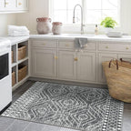 Wonnitar Moroccan 3x5 Washable Area Rug, Boho Living Room Rug, Non-Slip Farmhouse Rustic Bedroom Throw Mat, Non-Shedding Soft Geometric Floor Carpet for Kitchen Entry Office (Dark Grey,3'x5')
