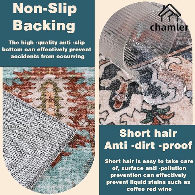 2x3 Area Rug Washable Door Mat Vintage Doormat Indoor Entrance Traditional Thin Floral Print Non Slip Rugs for Kitchen Bathroom Bedroom Living Room