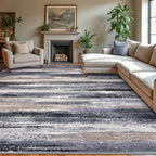 Modern Abstract 9x12 Large Machine Washable Living Room Rug Non-Slip Soft Bedroom Area Rug Grey Black Multi Ultra Thin Print Faux Wool Carpet Throw Rugs for Nursery Playroom Dining Room Indoor
