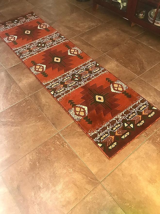 YHSF South West Native American Area Rug C318 - Easy Clean, Thick, Soft, Durable Native Tribal American Indian Inspired Rug for Bedroom/Living Room and More - Rust, 2 Feet x 7 Feet