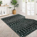 Lahome Moroccan Black Area Rug for Living Room 3x5 Non-Slip Washable Stain Resistant Large Kitchen Rugs Throw Low-Profile Soft Bedroom Carpet Geometric Print Distressed Rug for Entryway Dining Room
