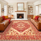 SERISSA 9x12 Area Rugs for Living Room, Large Washable Non-Slip Boho Rug, Ultra Soft Vintage Red Beige Oriental Tribal Print Distressed Carpet for Dining Room Bedroom Dorm Office Home Decor