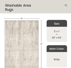 Valenrug Washable Rug 5x7 - Stain Resistant 5x7 Area Rugs for Living Room, Non Slip Backing Printed Rugs for Bedroom, Folable Machine Washable Area Rug(Beige,5'x7')
