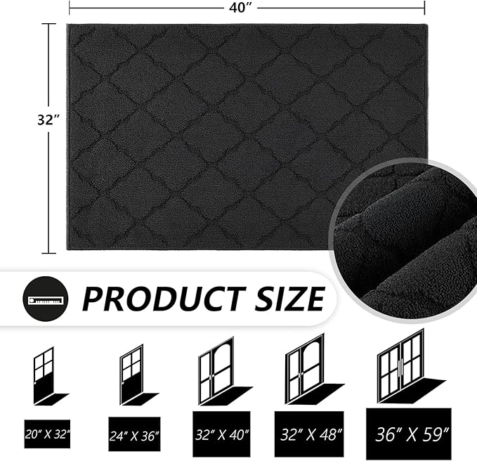 Timo Entryway Rug, Door Mats Indoor 32"x40" Absorbent Rubber Backing Non Slip Indoor Doormat, Machine Washable Resist Dirt Low Profile Front Door Mat, Front Door Rugs for Muddy Wet Shoes, Black