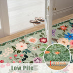 Runner Rug for Entryway: 2x6 Kitchen Rugs Non Slip Washable Ultra-Thin Soft Floral Carpet Indoor Floor Stain Resistant Carpets for Hallway Bedroom Kitchen Laundry Bathroom Dorm Green