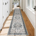 KOZYFLY Runners for Hallways 2x12 Ft Extra Long Washable Kitchen Runner Rug Boho Entryway Rug for Hallways Indoor Printed Faux Wool Stair Runner Carpet for Stairs Kitchen Hall, Black/Taupe/Beige