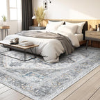 Bavni Area Rug 5x7 for Living Room Bedroom Dining Room, Boho Tribal Machine Washable Rug Print Vintage Aesthetic Gray Carpet, Floor Cover, Low Pile Lightweight Non Slip