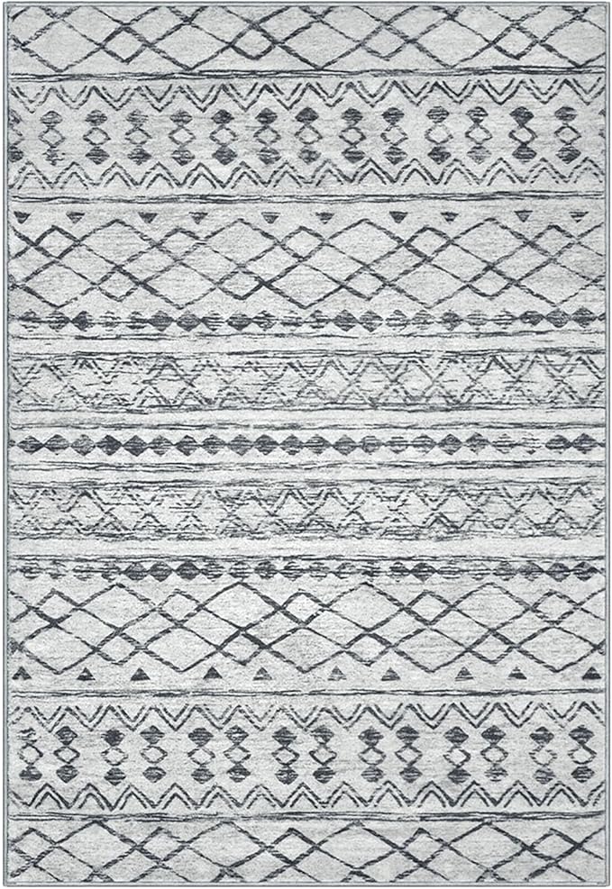 KUTA Area Rug 5x7 Grey, Washable Boho Large Living Room Moroccan Rugs Non-Slip, Ultra Soft Geometric Traditional Farmhouse Carpet for Dining Room Bedroom Dorm Office Home Décor