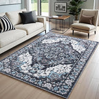 Area Rug for Living Room, 9x12 Machine Washable Non Slip Large Faux Wool Throw Rug, 0.3″ Low Pile & Non-Shedding Boho Large Carpet Rugs for for Dining Room, Bedroom, Office (Black)