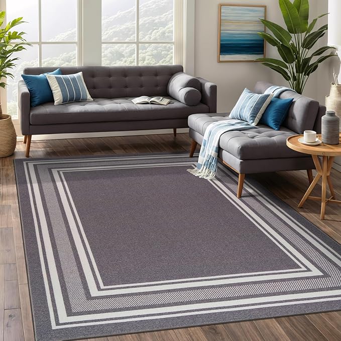 Beverly Rug Non Slip Area Rugs 3x5 Modern Bordered Non Skid Rubber Backing Soft Area Rug for Living Dining Room Easy to Clean Non Shedding Kitchen Bedroom Indoor Carpet 3 x 5 Gray