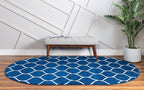 Rugs.com Lattice Frieze Collection Rug – 3' 3 x 5' 3 Oval Navy Blue Medium Rug Perfect for Living Rooms, Large Dining Rooms, Open Floorplans