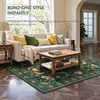 Moynesa Floral Bird 6x9 Green Area Rug for Living Room Bedroom Dining Room, Vintage Home Decorations for Modern Cottage Farmhouse Aesthetic Open Areas,Comfort Floor Protection Non-Slip Washable