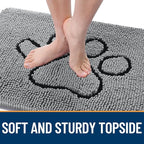 OLANLY Dog Door Mat for Muddy Paws 54x32, Paw Print Design, Absorbs Moisture and Dirt, Absorbent Non-Slip Washable Doormat, Quick Dry Chenille Mud Mat for Dogs, Entry Indoor Entryway Carpet, Grey