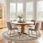 Round Rug Living Room Rugs: 10x10 Washable Boho Neutral Large Circle Soft Indoor Floral Stain Resistant Floor Farmhouse Carpet for Bedroom Nursery Kids Playroom Office Dining Room- Beige Brown